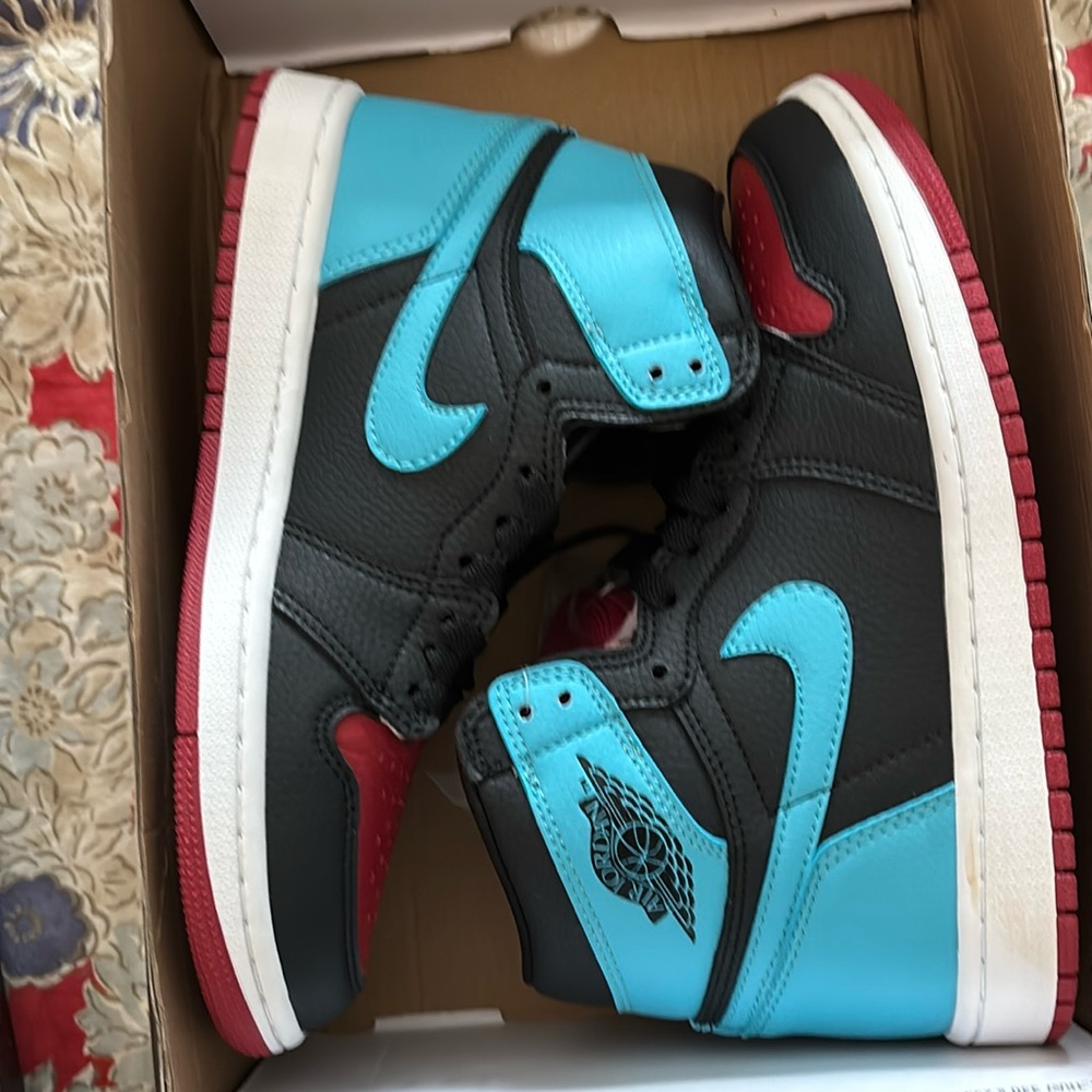 Jordan Kids High-Top Sneakers Black and Turquoise with Red Accents